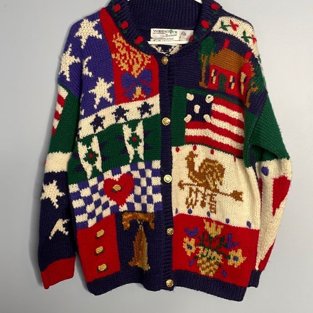 Woodstock International by Bernard hand knit wool cardigan sweater, size 42 Eagl